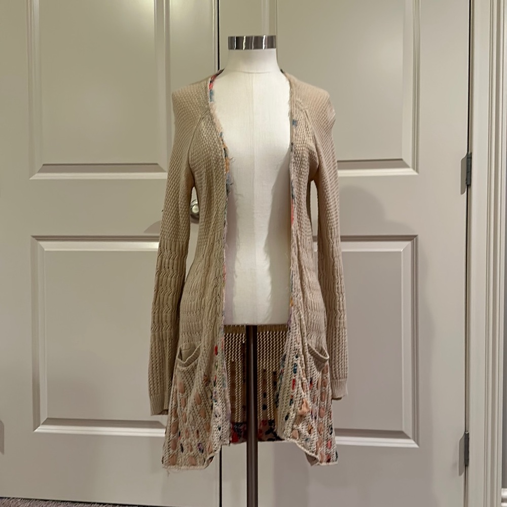 Anthropologie fiets voor 2 ribbon open long cardigan sweater size m medium